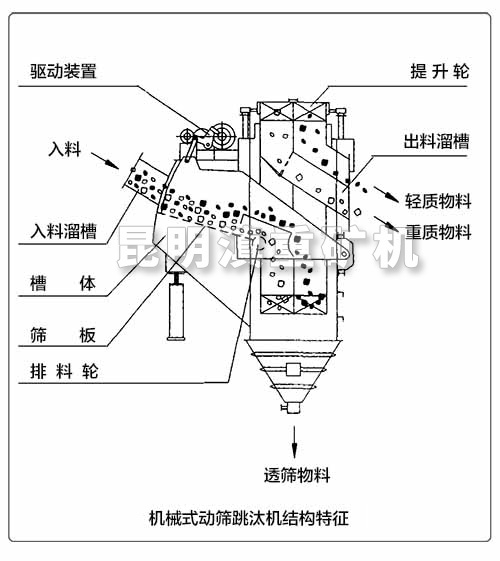 机械式动筛跳汰机的内部结构特征示意图